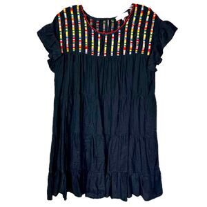 Boho Embroidered Short Sleeve Tiered Flare Dress